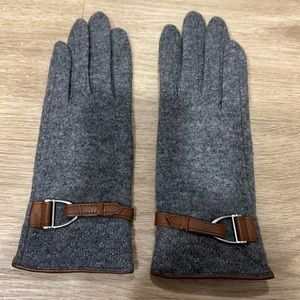 Ralph Lauren Wool Gloves with Brown Leather Trim